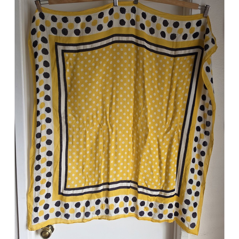 Banana Republic Scarf Yellow White Black Polka Dot Wool Cotton Wrap Shawl
